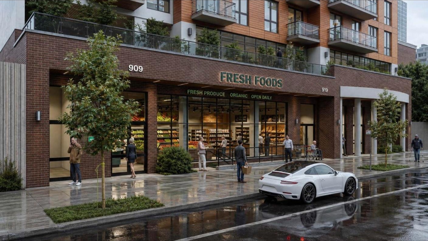 915 Dean Street - ground-floor grocery frontage rendering