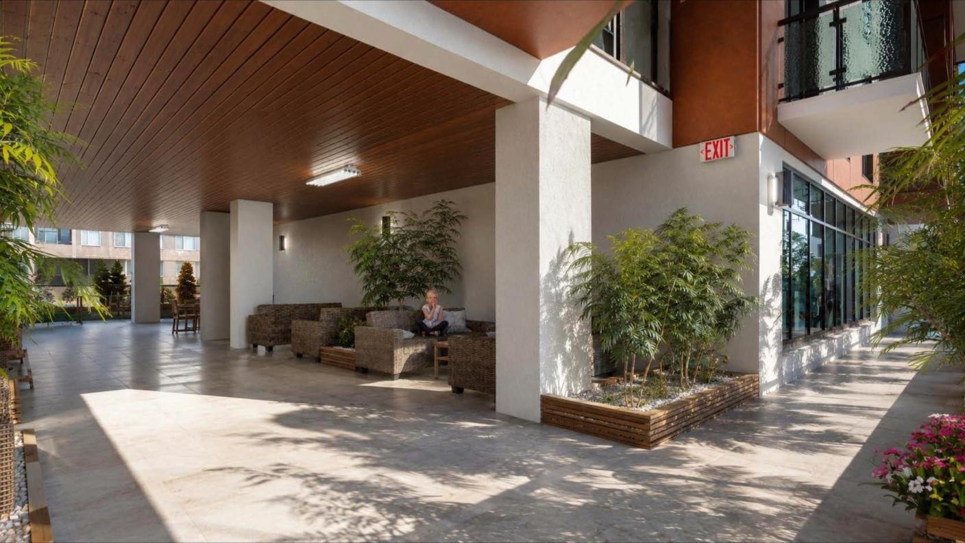915 Dean Street - covered terrace lounge rendering